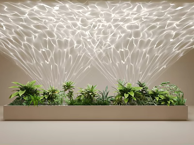 Modern Artistic Decorative Lights With Wave Design And Lush Green Plants 3d model