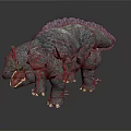 Gray Armored Dinosaur Model With Purple Back Spines Open Mouth And Yellow Claws