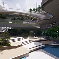 Modern Commercial Landscape With Multi Level Design Greenery Water Features And Pathways 3d model
