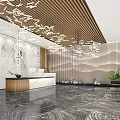 Modern Sales Office Interior Design With Marble Reception Desk And Decorative Pendant Lights