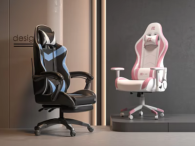 Ergonomic Modern Gaming Chairs With Black Blue And Pink White Stylish Accents 3d model
