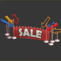 Vibrant Sale Sign with Colorful Arrows Lighting and Reflection on Black Background