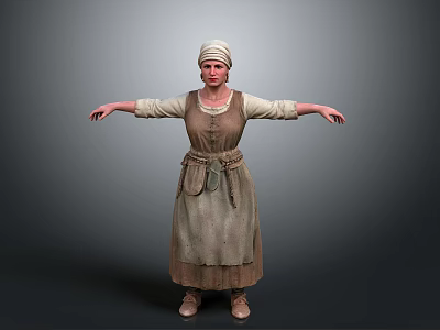 Woman In Traditional Costume With Headscarf And Long Dress Arms Outstretched 3d model