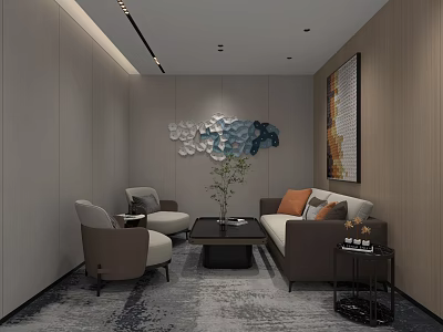 Hotel Public Lounge Area With Modern Sofa Armchairs Coffee Table And Wall Decor 3d model