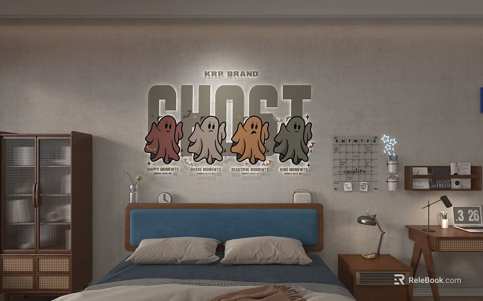 Wall Decor For Bedroom With Perfect Ghost Text And Cute Cartoon Ghosts 3d model 