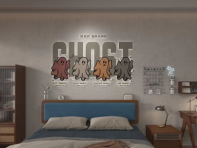 Wall Decor For Bedroom With Perfect Ghost Text And Cute Cartoon Ghosts 3d model