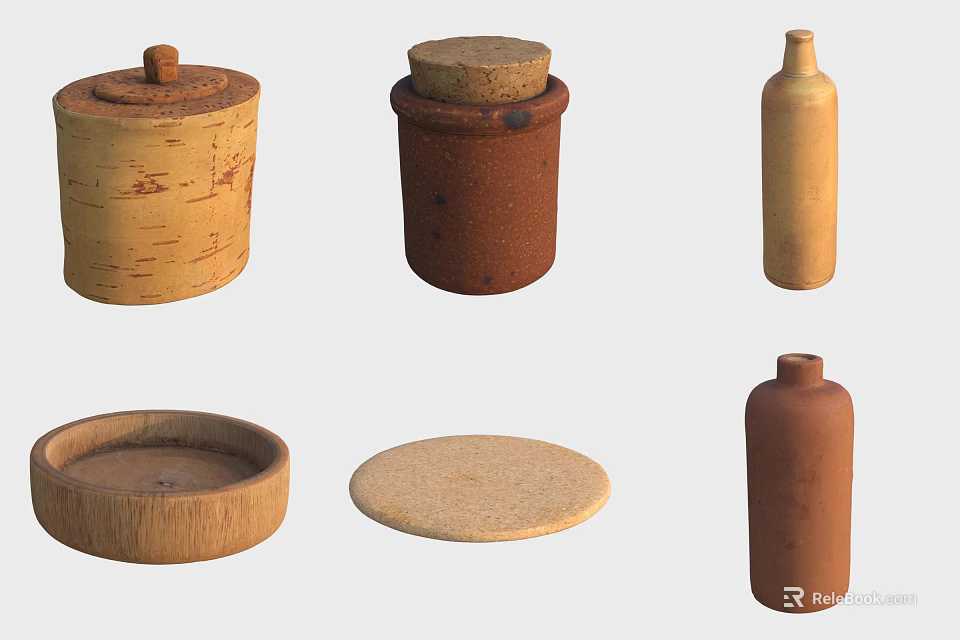 Ceramic Ware Collection With Various Shapes Lidded Jars Bottles And Round Plates 3d model