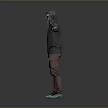Man in Gray Long Sleeve Shirt With Graphic Brown Pants Blue Shoes Sunglasses Arms Outstretched
