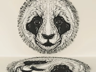 Round Carpet With Panda Inspired Pattern Design 3d model