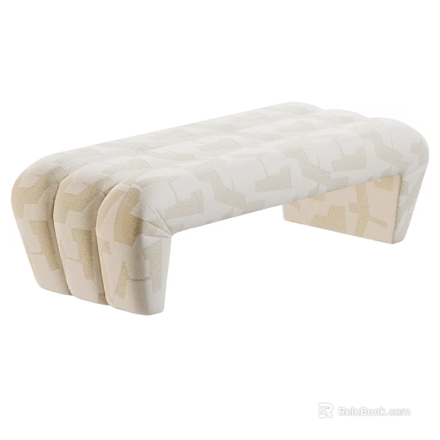 Beige Patterned Upholstered Sofa Bench With Modern Sleek Design And Three Cylindrical Supports 3d model 