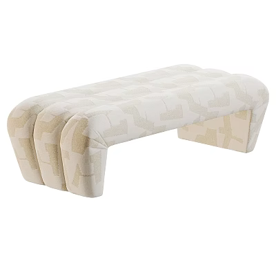 Beige Patterned Upholstered Sofa Bench With Modern Sleek Design And Three Cylindrical Supports 3d model