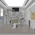 Dental Clinic Interior Featuring Green Treatment Chair TV Screen Poster And Equipment