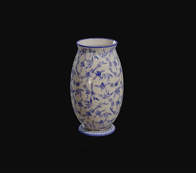 Blue And White Hand Painted Ceramic Vase With Floral Pattern For Home Decor 3d model
