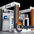 Capstone Mining Equipment Exhibition Booth with White Gray Orange Structure and Display Screens 3d model