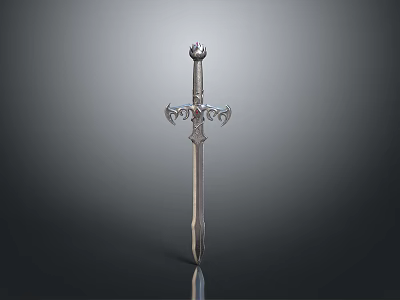Silver Decorative Sword with Ornate Hilt Spherical Pommel and Slender Blade as Medieval Fantasy Weapon 3d model