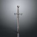 Silver Decorative Sword with Ornate Hilt Spherical Pommel and Slender Blade as Medieval Fantasy Weapon