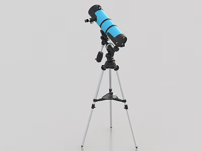 Commercial Equipment Telescope With Blue Main Body Black Components And Silver Tripod Stand 3d model