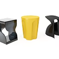 Three Modern Stools In Black Yellow With Unique Contemporary Design Shapes 3d model