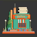 Colorful Cartoon Style Pizzeria 3D Model With Pizza Sign Stacked Boxes Outdoor Seating And Trees