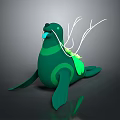 Green Seal Like Creature Character With White Branch Decorations And Glowing Elements 3d model