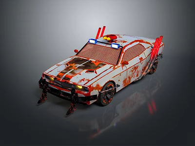 Modified Custom Car With Red Spikes Blue White Lights And Unique Paint Design 3d model