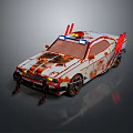 Modified Custom Car With Red Spikes Blue White Lights And Unique Paint Design 3d model