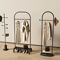 Modern Black Metal Floor Standing Clothes Racks With Hanging Clothes Hats Bags And Shoes