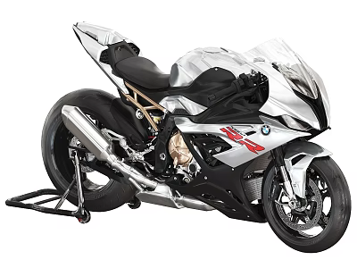 BMW Sporty Motorcycle With Silver Black Body Red Logo And Streamlined Design 3d model