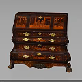 Elegant Red Wooden Cabinet with Golden Decorations Multiple Drawers and Carved Legs for Clothing Storage