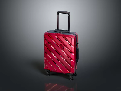 Red Striped Suitcase With Telescopic Handle And Rolling Wheels For Travel 3d model