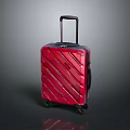 Red Striped Suitcase With Telescopic Handle And Rolling Wheels For Travel