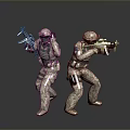 Tactical Military Game Characters Wearing Camouflage Suits With Rifles In Action