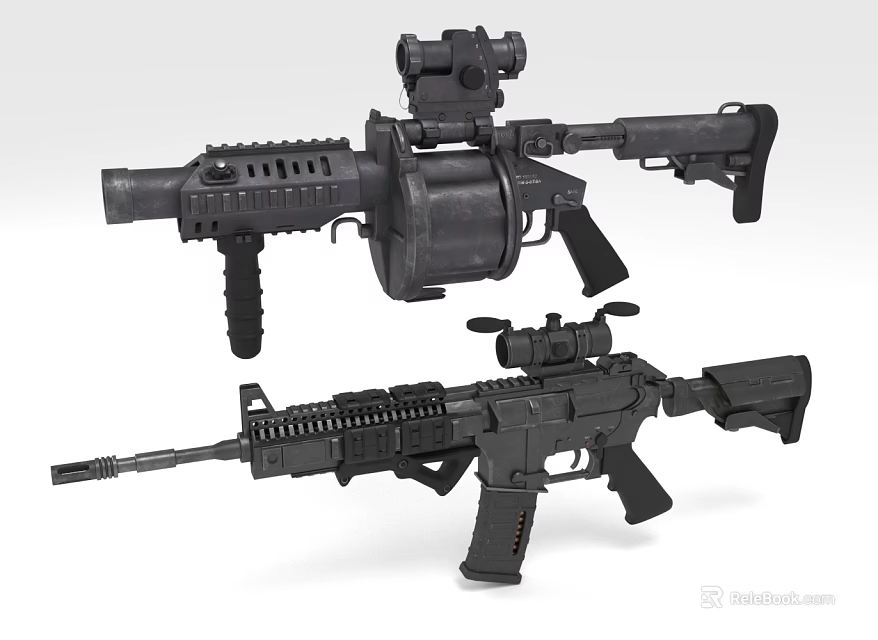 Modern Tactical Assault Rifles With Optic Sights Rail Systems And Black Finish 3d model 