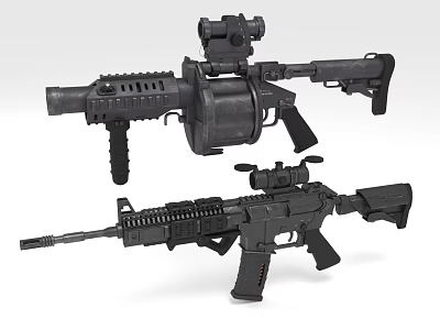 Modern Tactical Assault Rifles With Optic Sights Rail Systems And Black Finish 3d model
