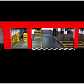 Automotive Store Interior With Yellow Shelves Gray Floor Yellow Parking Lines And Black Ceiling