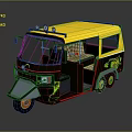 Tricycle Motorcycle With Yellow Roof Black Body Green Graphics Yellow Wheels Windshield And Top Lights