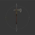 Medieval Battle Weapon with Double Headed Axe Spear Tip and Ornate Wooden Handle