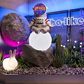 Vibrant Space Themed Scene With Astronaut Glowing Sphere Cactus Succulents Neon Ha-like Sign Rabbit Light