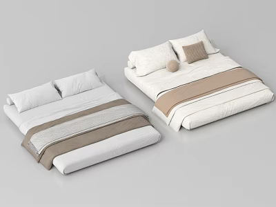 Minimalist Modern Bedding With White Beige Striped Bed Sheets And Pillows For Contemporary Bedroom Decor 3d model