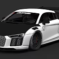 White Modified Audi R8 Race Car With Black Hood Large Rear Wing And Racing Decals