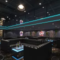 Modern Bar Interior Design With Neon Lights Stage Bar Counter And Comfortable Seats