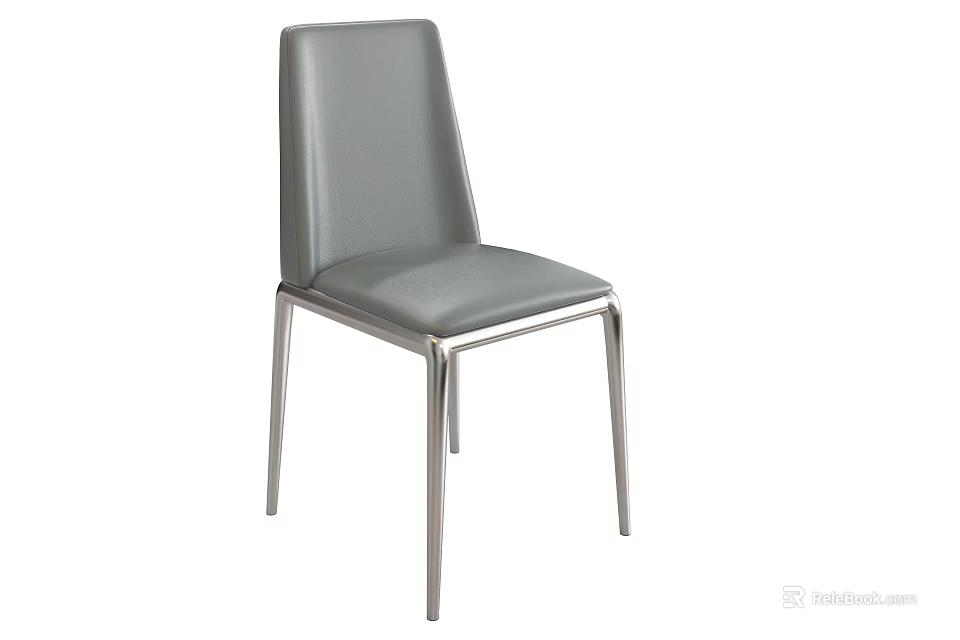 Modern Grey Upholstered Dining Chair With Sleek Metal Legs Design 3d model 