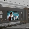 Modern Living Dining Room Interior With Marble TV Wall Bookshelves And Decorations