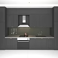 Modern Gray Kitchen Cabinets With White Countertop Range Hood And Sink