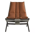 Modern Lounge Chair With Brown Cushion Gray Frame And Light Woven Wooden Design