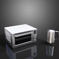 Sleek Modern Stainless Steel Kitchen Appliances Featuring Toaster Oven And Kettle On Black Reflective Surface