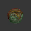 Woven Storage Container With Green Blue Patterned Lid And Geometric Design 3d model