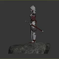 Armored Character Standing on Stone Platform with Shield and Arms Outstretched in 3D Rendering 3d model