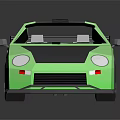 Light Green Low Poly Sports Car With Black Roof And Large Rear Spoiler