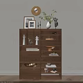 Modern Wooden Entryway Cabinet Sideboard Design With Storage Shelves And Decorative Ornaments